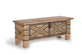 Giner y Colomer Baúl de Madera de Mango con Detalles Metálicos Color Natural 46x116x40 cm